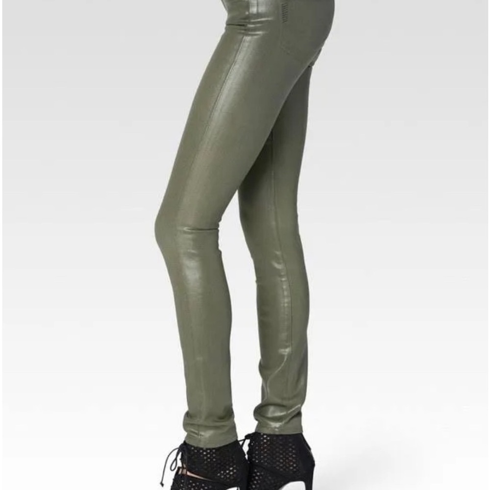 Paige Verdugo Ultra Skinny Jeans Army Green Luxe Coating Women's Size 31
